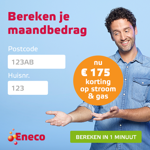 Wil je dit jaar nog overstappen naar een goedkopere energieleverancier? Eneco energie geeft € 175 korting op een contract van 1 jaar, plus 100% groene stroom & gas.