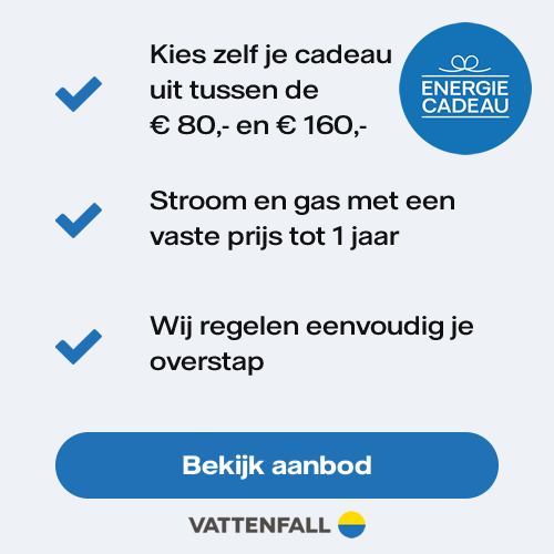 Profiteer van deze Nuon aanbieding. Stap over en ontvang een Gratis energiecadeau t.w.v. € 149,95. Sluit voor 1 jaar een abonnement pak voordelige energie.
